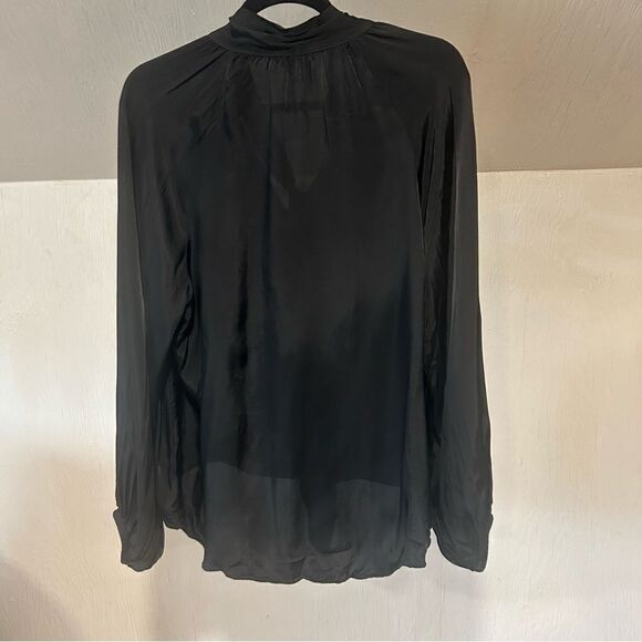 Express Satin Tie Neck Work Shirt Blouse Blouson Sleeve Top - Picture 4 of 9